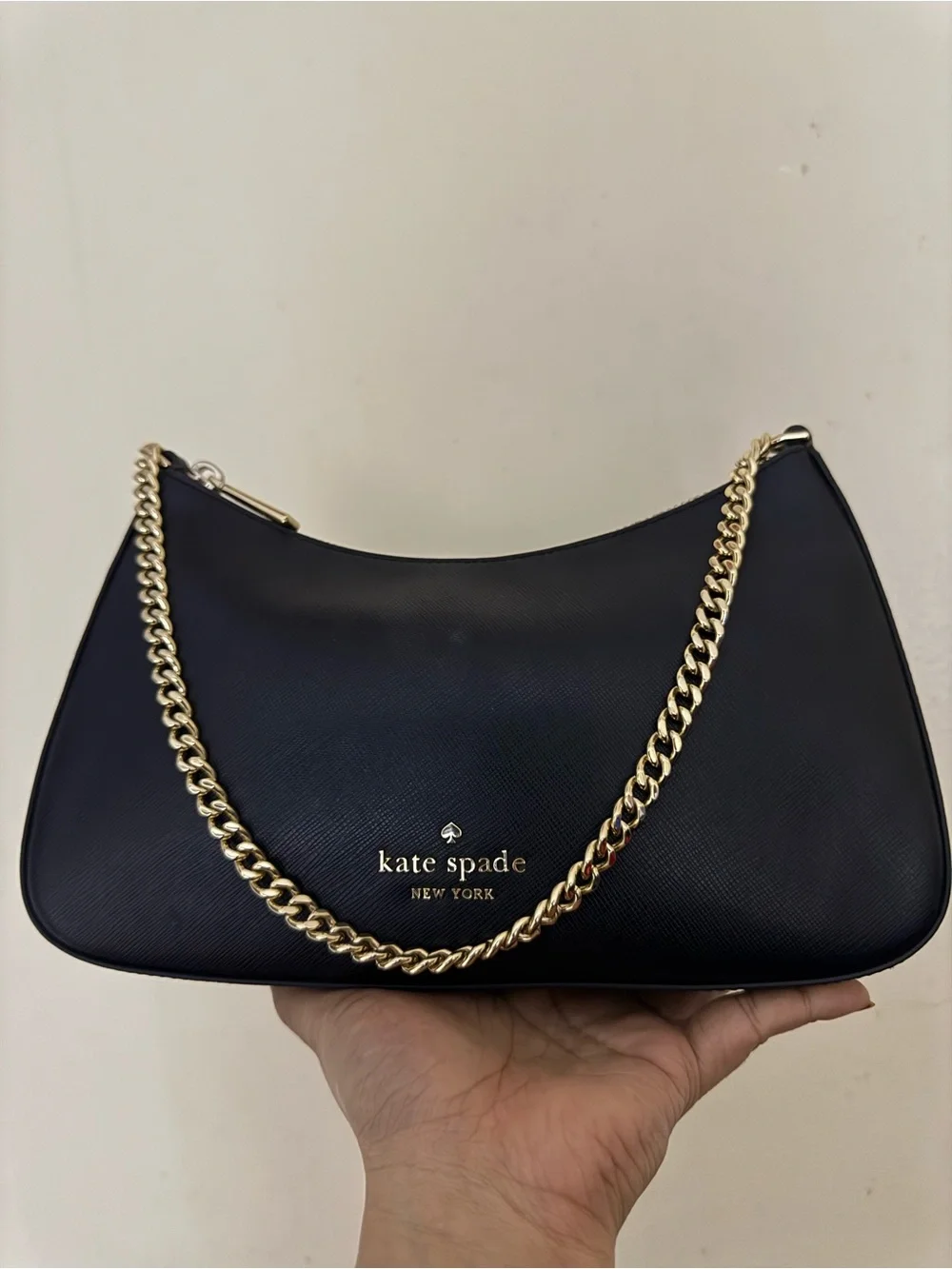 kate spade Black Leather Shoulder Bag with Gold Chain